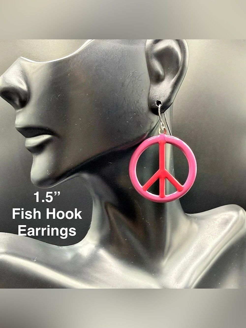 E19. Pink Peace Sign Earrings